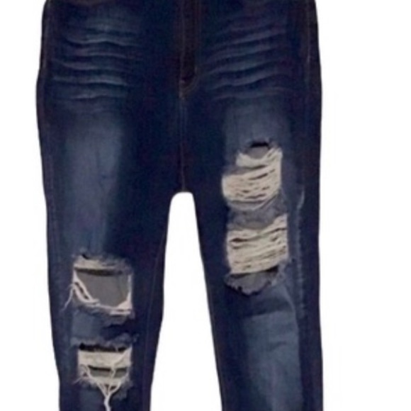 Fashion Nova Blue Distressed Ripped Denim Jeans - Picture 5 of 5